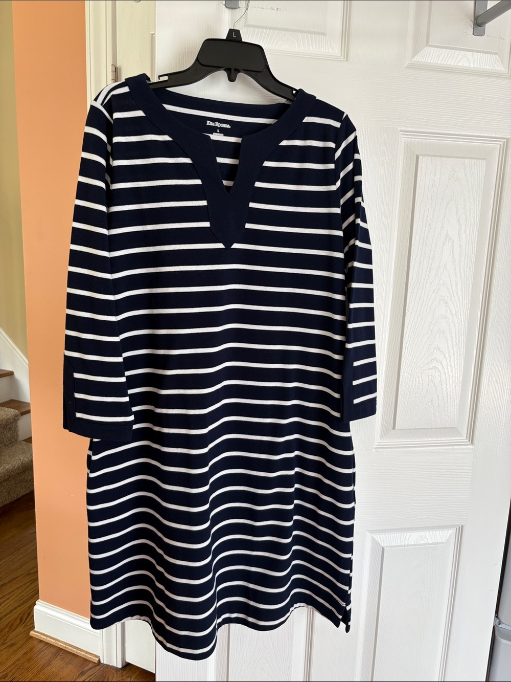Kim Rogers Navy and White Striped Midi Dress